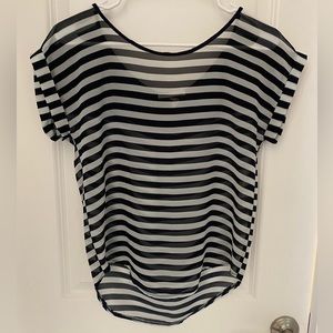 Navy & white striped high-low shirt. Size small. Loose fit. Somewhat see through